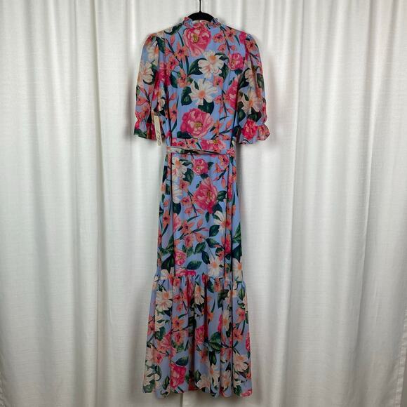 Eliza J Blue Floral Belted Maxi Shirt Dress Sz.4 NWT - Picture 11 of 16